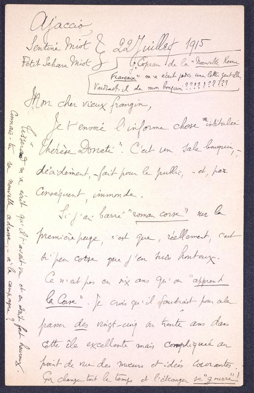 Correspondance de John-Antoine Nau à Jean Royère (22 juillet 1915)