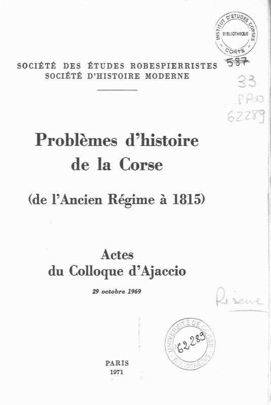 >Problèmes d'histoire de la Corse