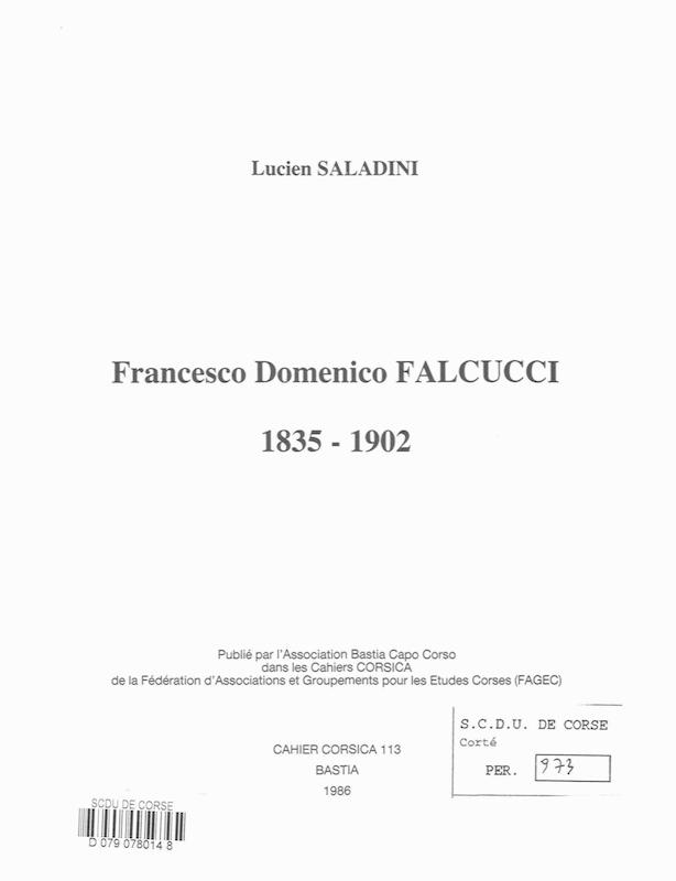 Cahiers Corsica N° 113 Francesco Domenico Falcucci 1835-1902 1986