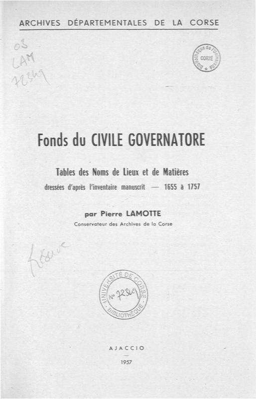 >Fonds du Civile Governatore