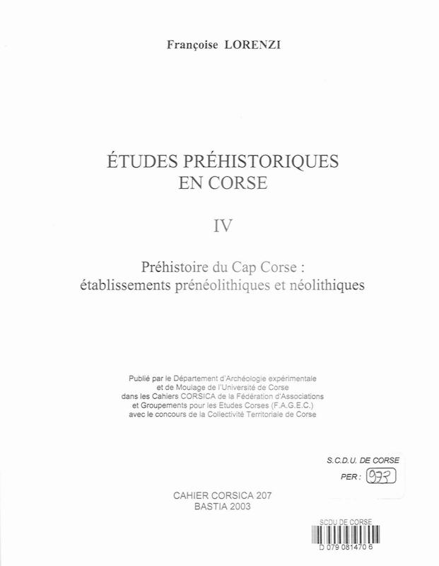 Cahiers Corsica N° 207 Etudes préhistoriques en Corse