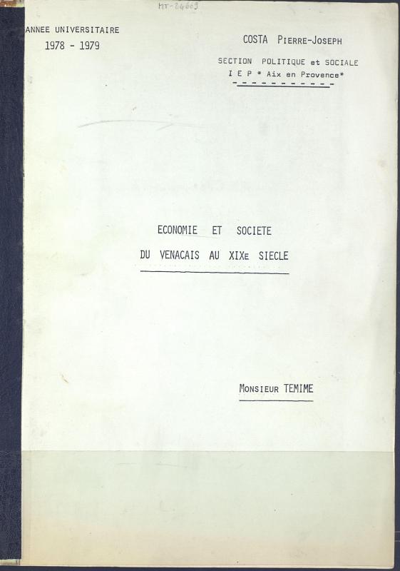 >Economie et société du Venacais au XIXe siècle