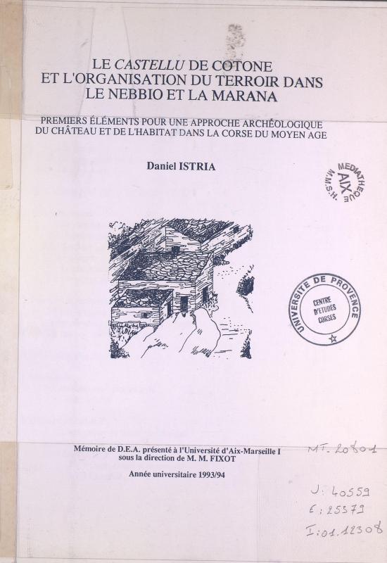 >Le Castellu de Cotone et l'organisation du terroir dans le Nebbio et la Marana