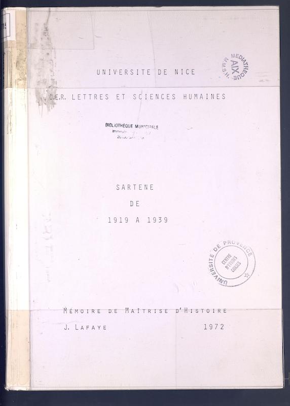 >Sartène de 1919 à 1939