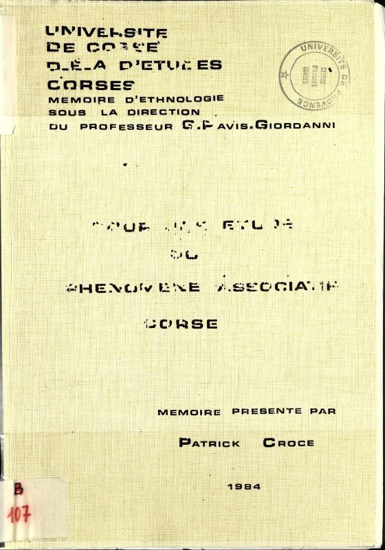>Pour une étude du phénomène associatif corse