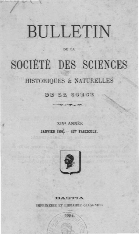 >Bulletin de la Société des Sciences Historiques et Naturelles de la Corse, 157e fascicule, janvier 1894
