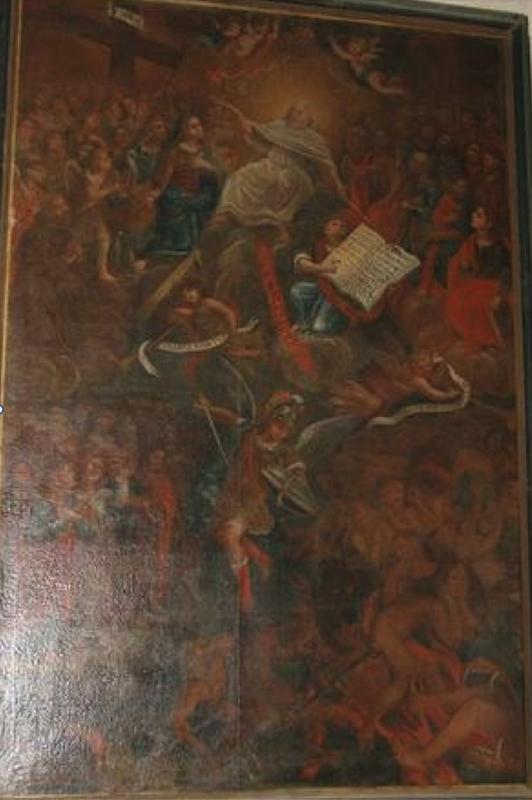 >Tableau de la Sainte Trinité et Saint Michel terrassant le dragon