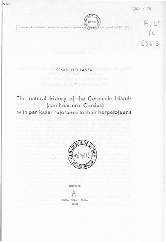 The natural history of the Cerbicale Islands (southeastern Corsica) with particular reference to their herpetofauna