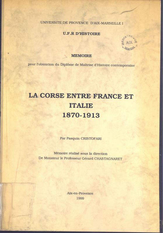 >La Corse entre France et Italie 1870-1913