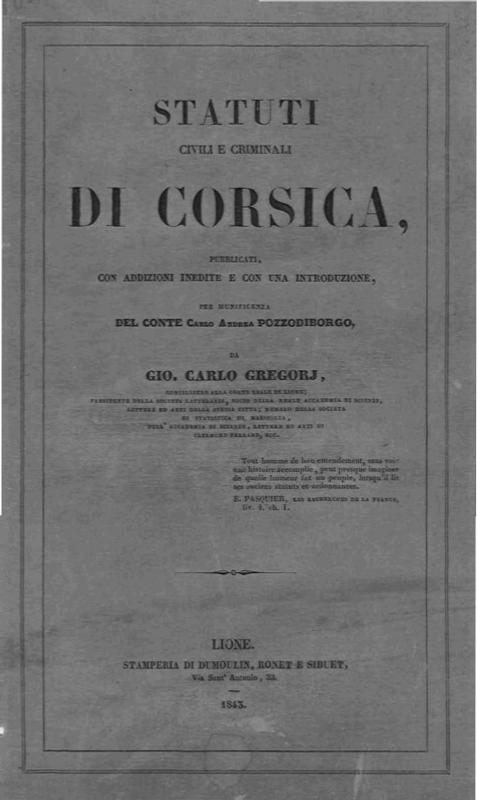 >Statuti civili e criminali di Corsica