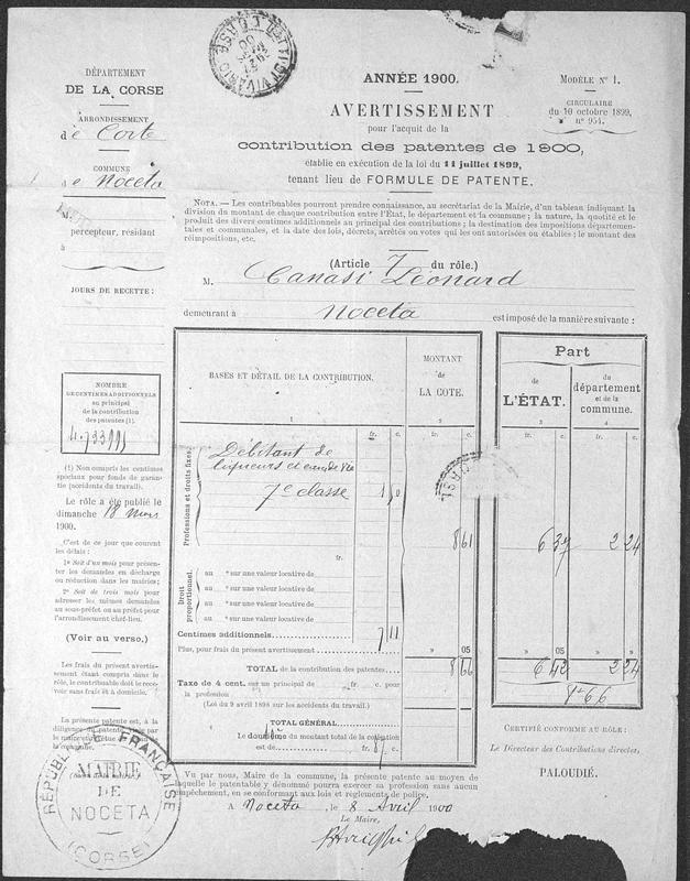 Documents personnels : Mme veuve Ristori (Joseph-Antoine Canasi)/