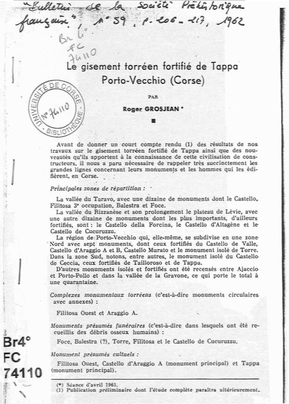 >Le gisement torréen fortifié de Tappa Porto-vecchio (Corse)
