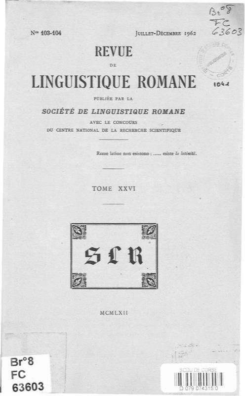 >Revue de Linguistique Romane n°103-104