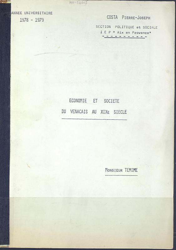 >Economie et société du Venacais au XIXe siècle
