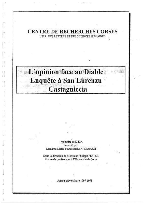 L'opinion face au Diable : enquête à San Lurenzu, Castagniccia