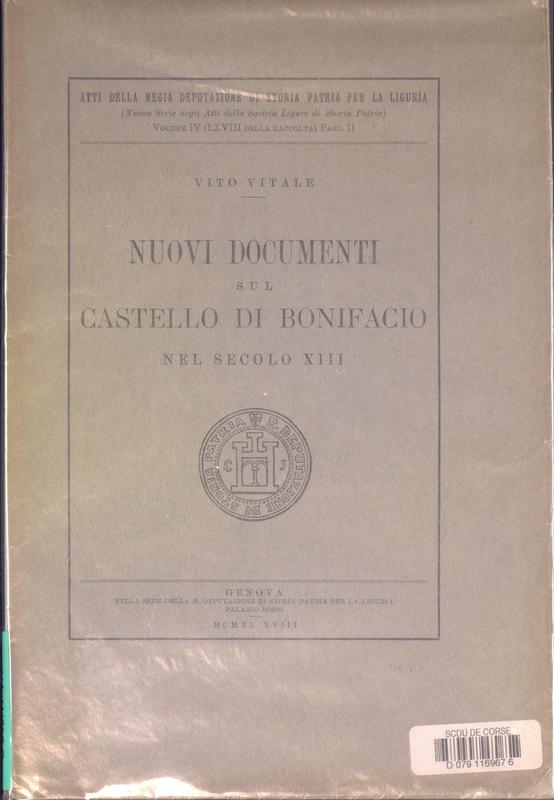 >Nuovi documenti sul castello di Bonifacio nel secolo XIII