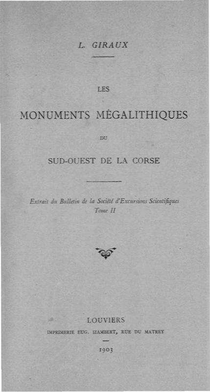 >Les Monuments mégalithiques du sud-ouest de la Corse