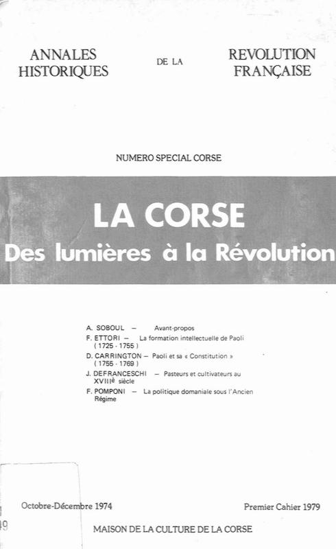 >Annales Historiques de la Révolution Française - La Corse des Lumières à la Révolution