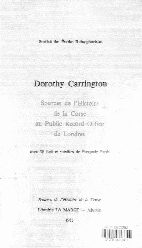 >Sources de l'histoire de la Corse au Public Record Office de Londres