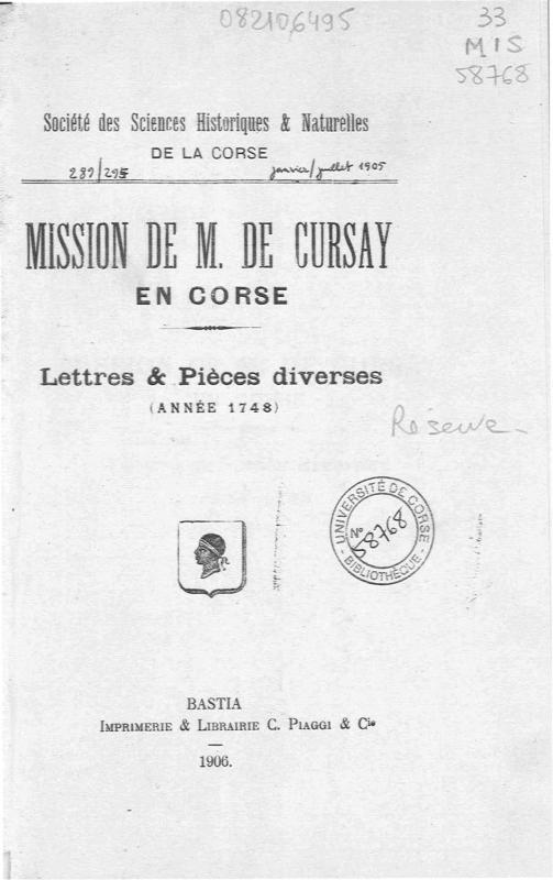 >Mission de M. de Cursay