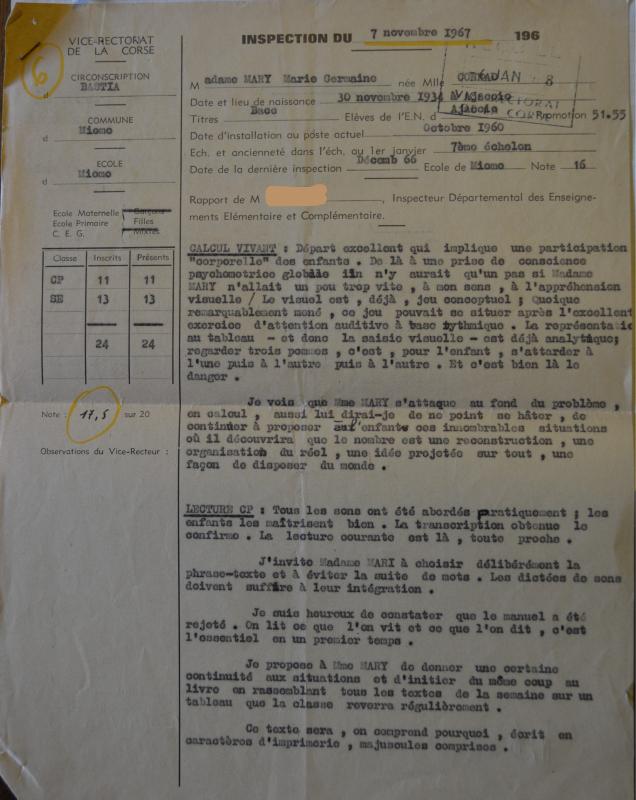 Rapport d'inspection de Marie-Germaine Mary Conrad (07 novembre 1967)
