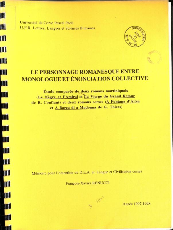 >Le personnage romanesque entre monologue et énonciation collective