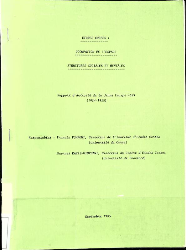 >Etudes corses : occupation de l'espace, structures sociales et mentales