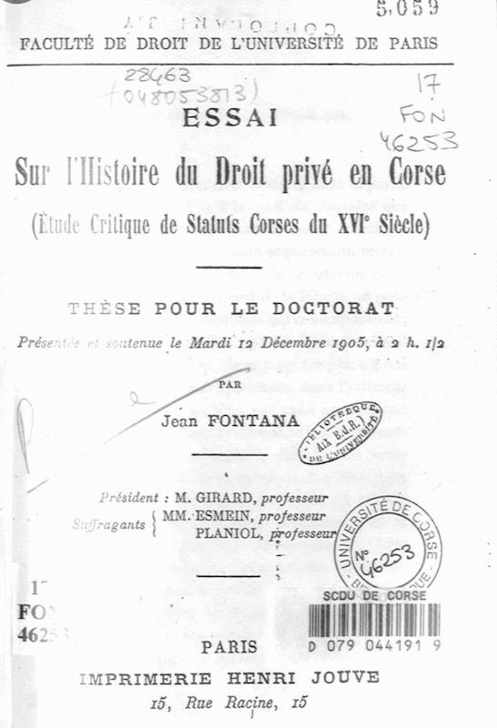 >Essai sur l'histoire du Droit privé en Corse