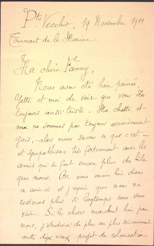 Correspondance de John-Antoine Nau et Yette à Fanny Fénéon (19 novembre 1911)