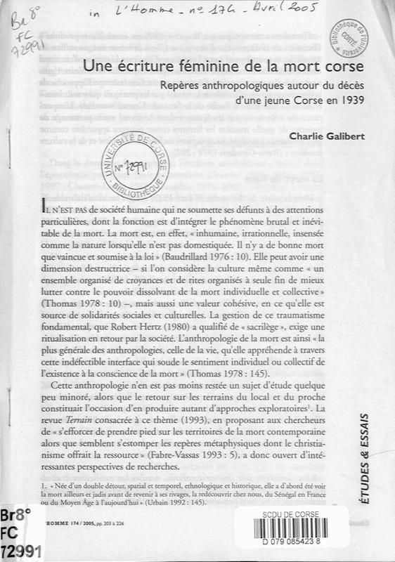 >Une écriture féminine de la mort corse