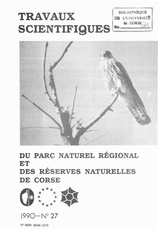 Travaux scientifiques du Parc Naturel Régional et des Réserves Naturelles de Corse 1990 - n° 27