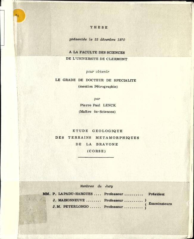 >Etude géologique des terrains métamorphiques de la Bravone (Corse)