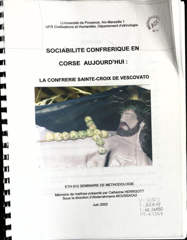 >Sociabilité confrérique en Corse aujourd'hui