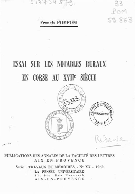 >Essai sur les notables ruraux en Corse au xviiè siècle