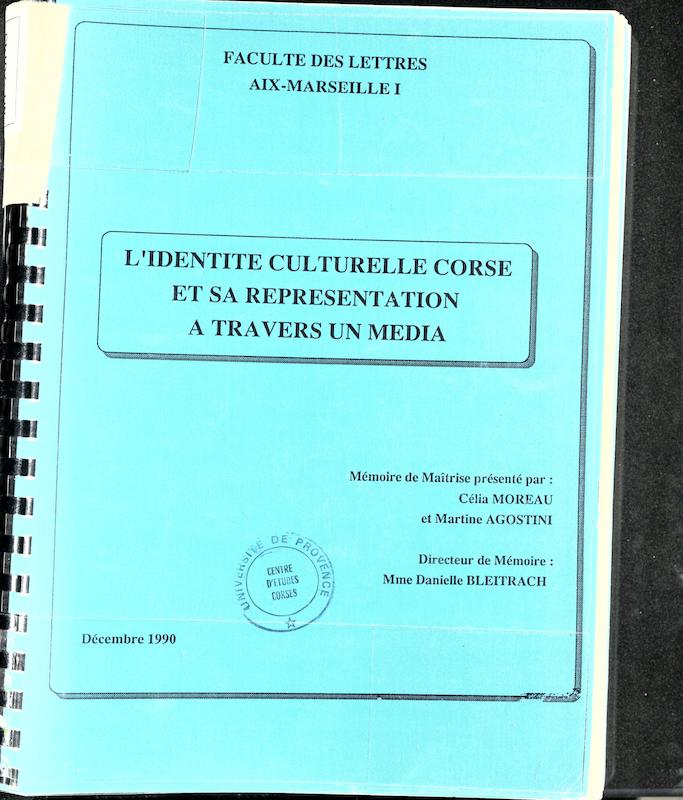 >L'identité culturelle corse et sa représentation à travers un média