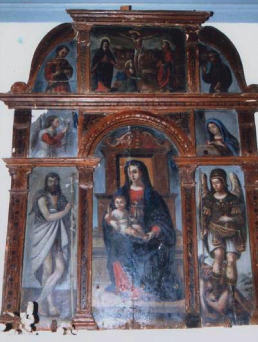 >Triptyque Vierge à l’enfant entre Saint Michel et Saint Jean-Baptiste