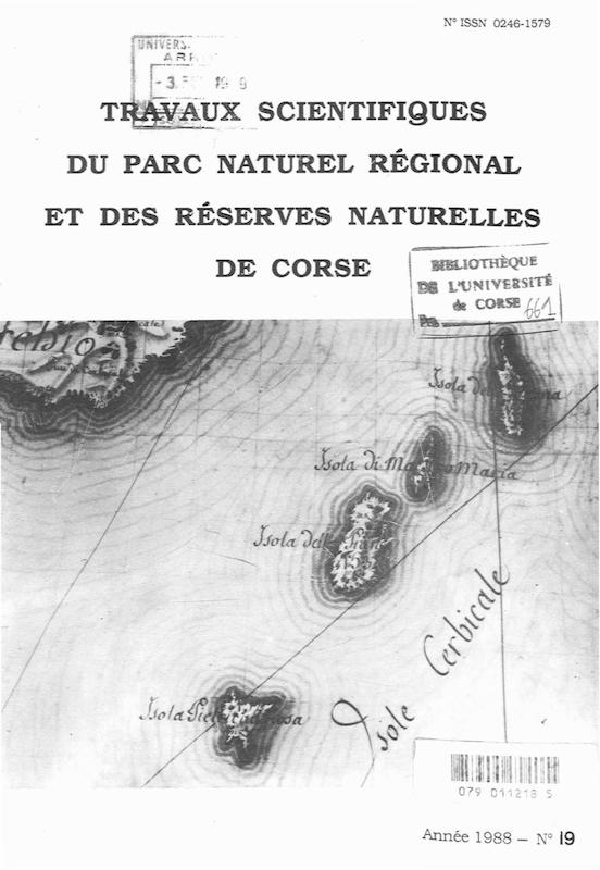Travaux scientifiques du Parc Naturel Régional et des Réserves Naturelles de Corse 1988 - n° 19