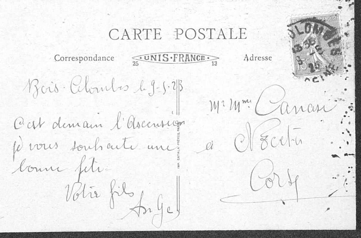 Correspondances familiales : Joseph-Antoine Canasi à ses parents