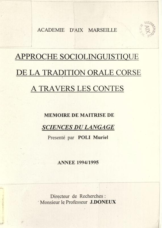 >Approche sociolinguistique de la tradition orale en Corse à travers les contes