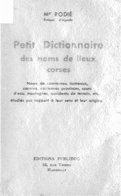 >Petit dictionnaire des noms de lieux corses