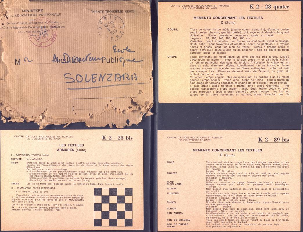 Documentation textile transmis par le Ministère de l'EN (03 novembre 1965)