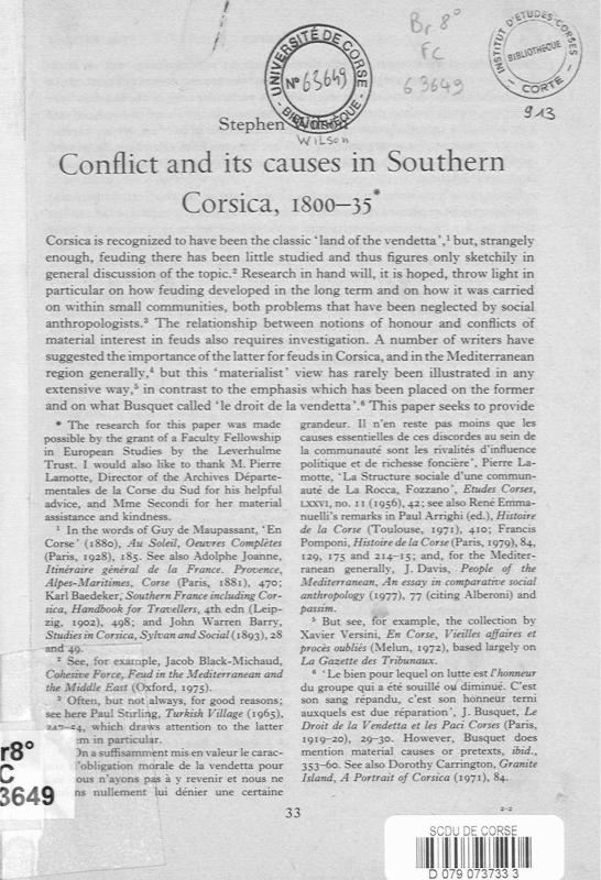 >Conflict and its causes in Southern Corsica 1800-35