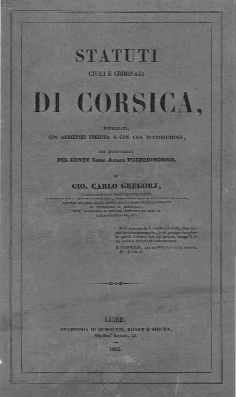 >Statuti Civili e Criminali di Corsica Gregorj