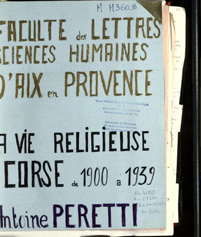 >La vie religieuse en Corse de 1900 à 1939