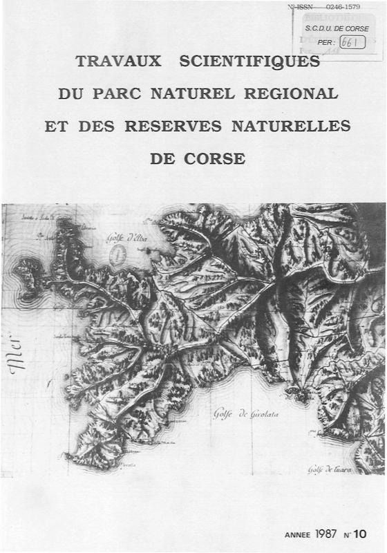 Travaux scientifiques du Parc Naturel Régional et des Réserves Naturelles de Corse 1987 - n° 10