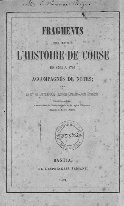 >Fragments pour sevir à l'Histoire de Corse
