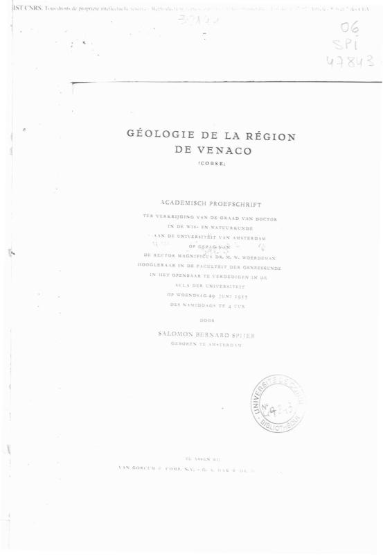 >Géologie de la Région de Venaco