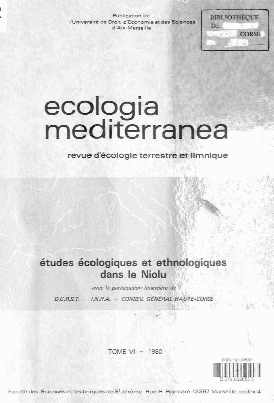 >Ecologia mediterranea Tome VI, 1980