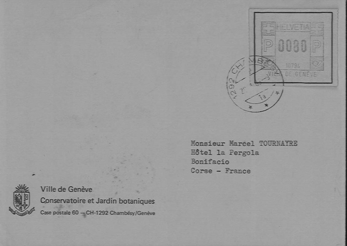 Correspondance entre Marcel Tournayre et le Conservatoire et Jardin botaniques de la Ville de Genève