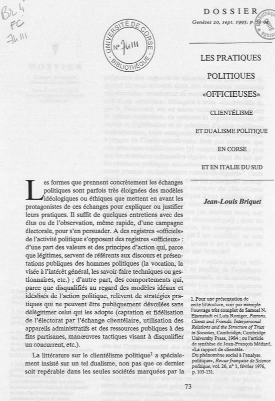 >Les Pratiques politiques officieuses / Briquet